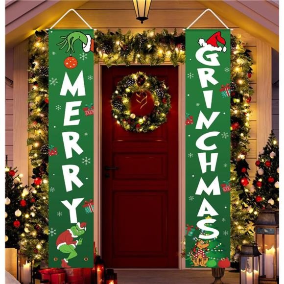 Christmas Decor Merry Grinchmas Banner |  72 x 12 Inches, Door Grinch Decor - Picture 3 of 7